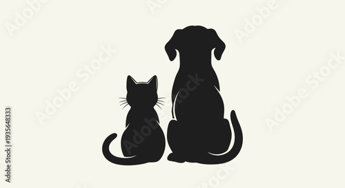 Silhouette of a cat and dog symbol of companionship and friendship