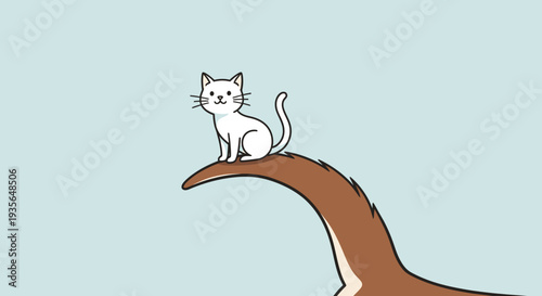 Cartoon cat sitting on a tail illustration in simple style for design