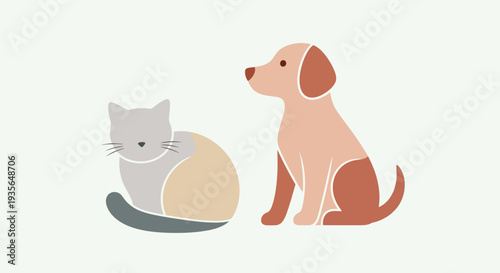 Stylized illustration of cat and dog pets isolated on white background