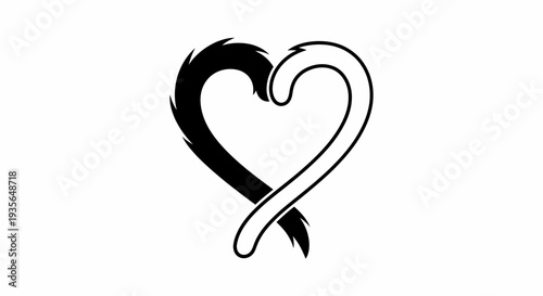 Skunk heart illustration black and white vector art for love and nature