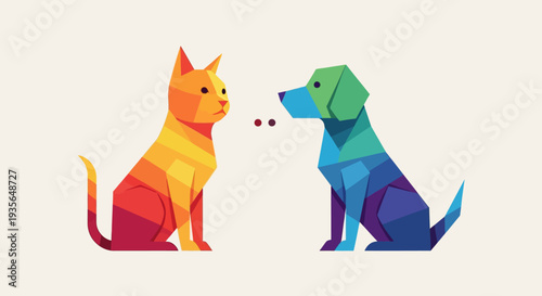 Geometric cat and dog illustration colorful animals and conceptual design