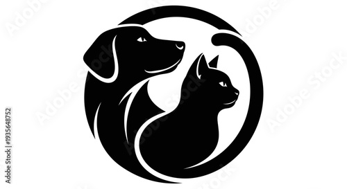 Dog and cat silhouette illustration emblem representing pets and friendship