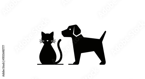 Black silhouette of a cat and a dog together on a white background
