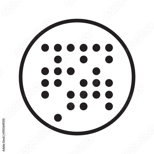 Braille alphabet dots inside a black outlined circle, representing tactile reading system for visually impaired people, on transparent background