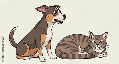 Dog and cat cartoon illustration representing friendship and companionship
