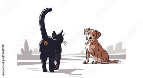 Dog and cat cartoon illustration animal friendship pets vector image
