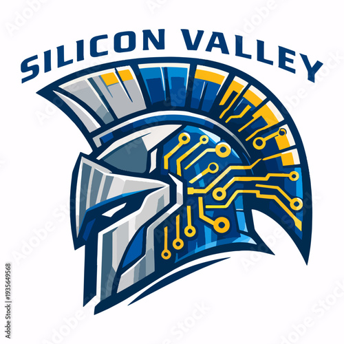Dynamic Silicon Valley Spartans logo featuring futuristic warrior helmet blended with circuit design, symbolizing innovation, strength, intelligence, and the spirit of modern technology