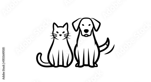 Dog and cat outline illustration graphic pet animal friends relationship