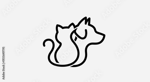 Minimalist outline of a cat and dog pet animal design simple line art