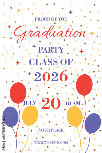 An invitation to the prom .Bright poster with confetti balloons on a white background