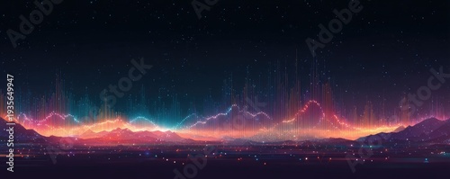 Electric mountains under a starry night sky with vibrant aurora