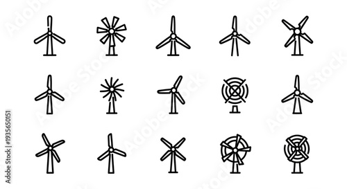 A Collection of Stylized Wind Turbine Icons Representing Clean Energy Concepts
