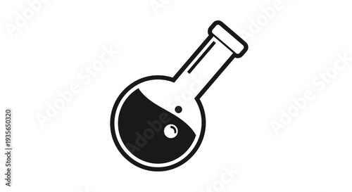 A minimalist graphic of a laboratory flask with a liquid in it on a white background