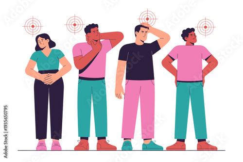 Stressful people illustration with target symbols above their heads