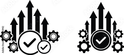 Business efficiency and growth concept with gears and arrows