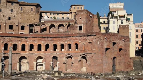 Semicircular facade of Trajan's Market and House of the Knights of Rhodes and Forum of Augustus in Rome, Italy