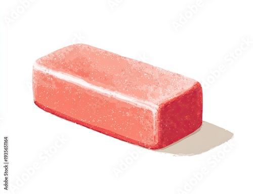 Isolated rectangular pink candy with slight shadow, against a clean white background