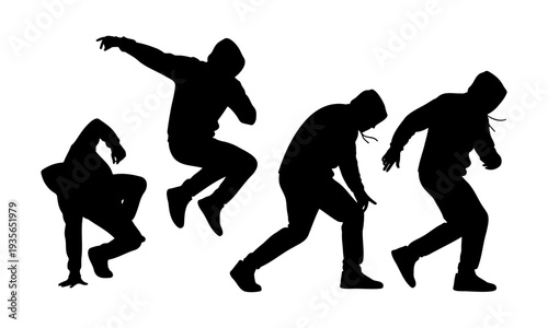 Dynamic silhouettes of hip hop street dancers in various energetic poses
