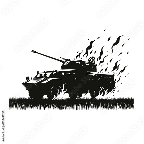 Burned Military tank silhouette