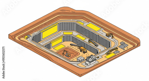 Industrial facility 3D model with warehouses and equipment.