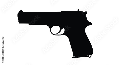 A stark black handgun depicted in a dramatic silhouette