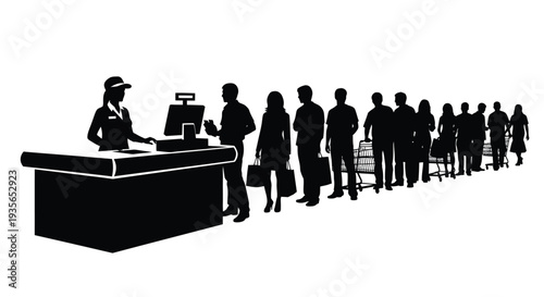 People queueing at a checkout counter in a store silhouette