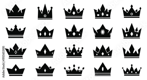 Variety of black crowns arranged in a grid silhouette
