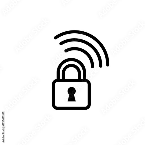Wireless Network Security Icon with Padlock and Signal Waves