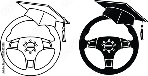 Steering wheel with graduation cap illustration