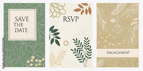 Elegant wedding invitation cards with floral designs and save the date RSVP engagement