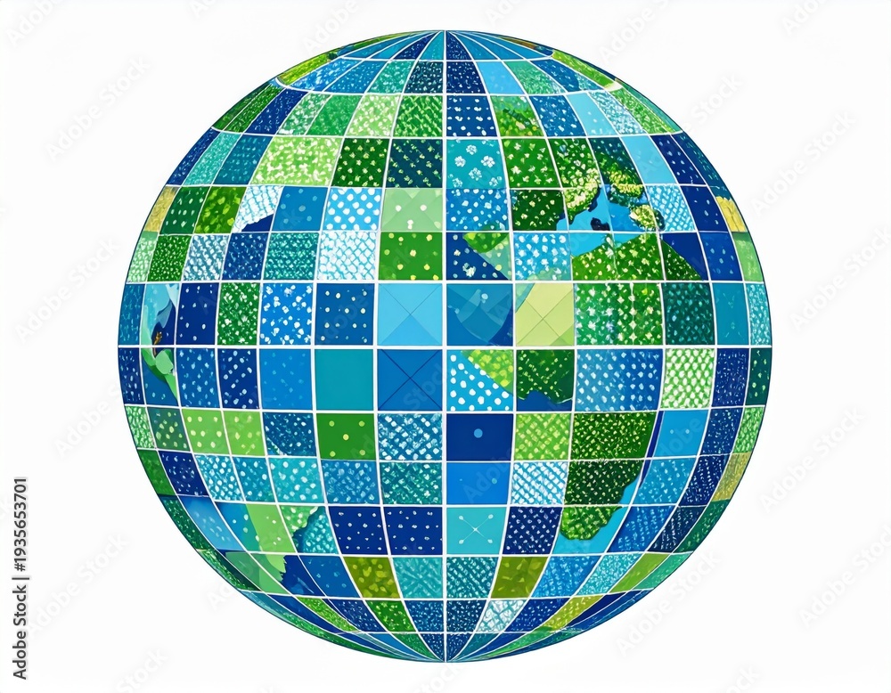 Fototapeta premium Abstract Globe Illustration with Geometric Mosaic Patterns on White Background
