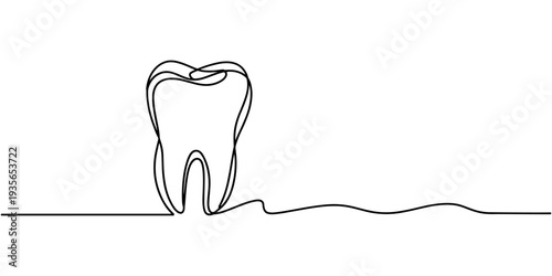 One continuous line drawing of a molar tooth icon for dental health and medical concept. human Tooth continuous one line drawing. Vector illustration.