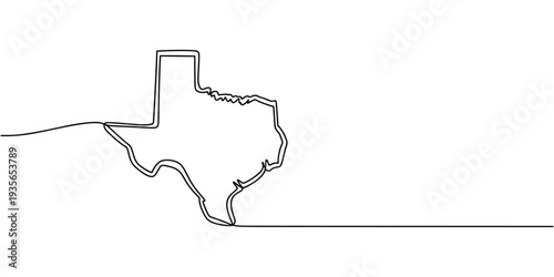 Texas state map icon line continuous drawing vector. One line Texas state map icon vector background. Texas state map icon. Continuous outline of a Texas state map icon.