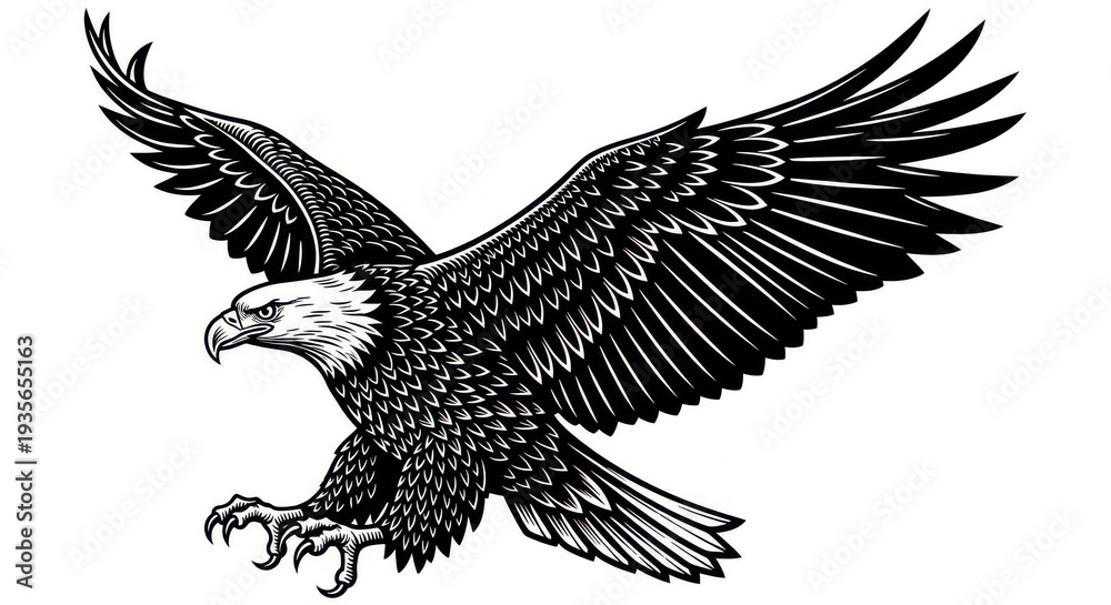 Fototapeta premium Majestic bird of prey illustration depicted in striking black and white detail