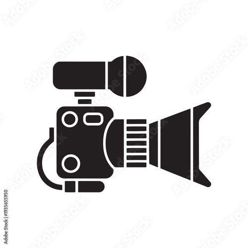 Professional video camera icon. symbol for videography, film making, broadcast, and multimedia production. black silhouette vector illustration