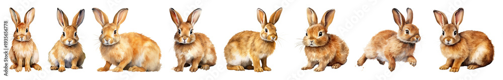 Fototapeta premium PNG Cute fluffy rabbits in line, transparent background