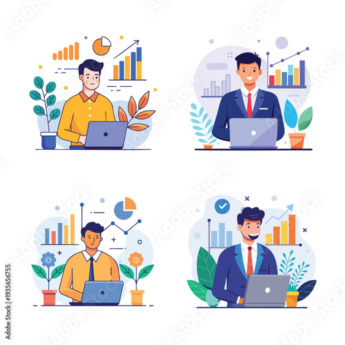 Professionals analyzing data and collaborating through virtual meetings for business growth