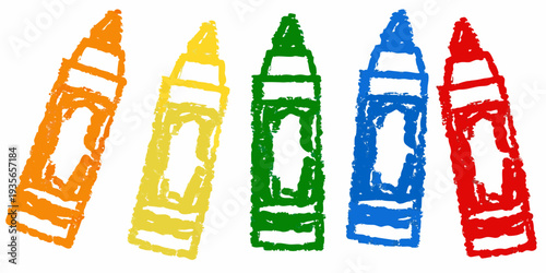 Colorful crayon sketches arranged in a row on a white background