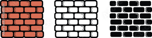 Brick wall silhouette & Outline and illustration set isolated on transparent background