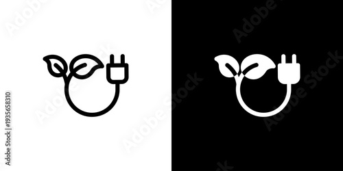 Green Power Plug icon concept with flat Black White Background. Vector illustration.