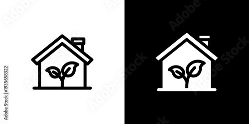 Eco House Residence icon concept with flat Black White Background. Vector illustration.