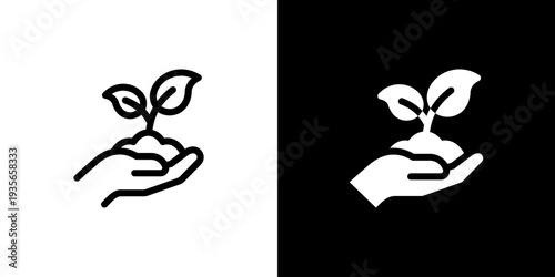 Replant Hand Growth icon concept with flat Black White Background. Vector illustration.