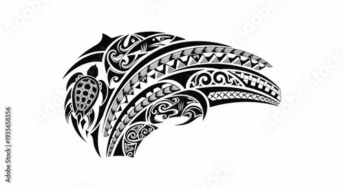 Ornamental tribal bird head tattoo style black and white illustration.
