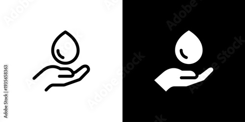 Save Water Hand icon concept with flat Black White Background. Vector illustration.