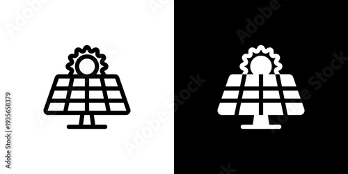 Solar Panel Energy icon concept with flat Black White Background. Vector illustration.