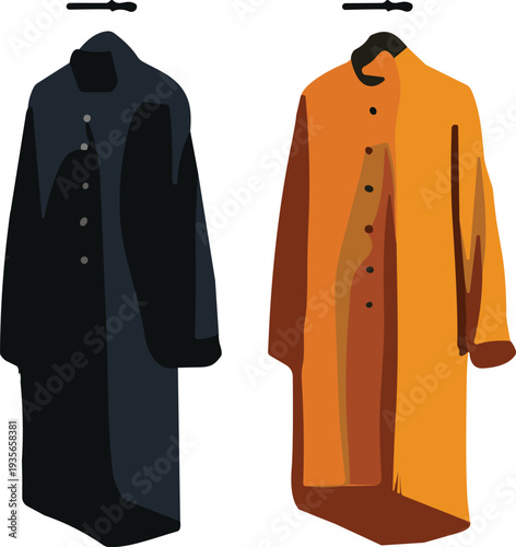 Stylish winter coats illustration hanging on rack fashion outerwear clothing design collection isolated modern apparel conceptb