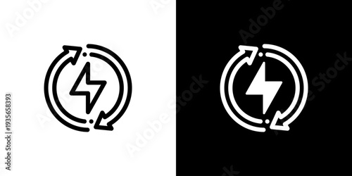 Renewable Energy Loop icon concept with flat Black White Background. Vector illustration.