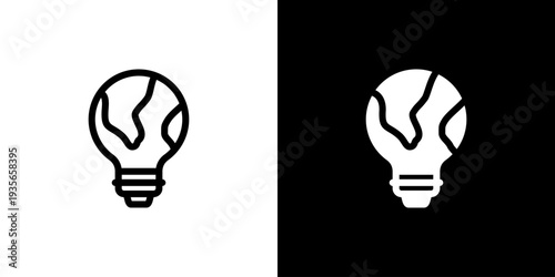 Eco Bulb Idea icon concept with flat Black White Background. Vector illustration.