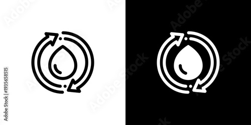 Water Cycle Loop icon concept with flat Black White Background. Vector illustration.