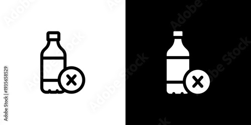 No Plastic Bottles icon concept with flat Black White Background. Vector illustration.